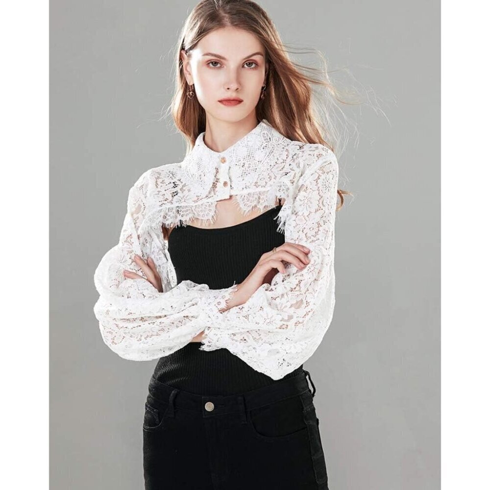Women's White 1 Detachable Dickey Blouse False Collar Half Shirt Crop Top Blouse - Picture 2 of 3